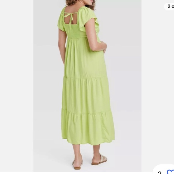 NEW Isabel Maternity Lime Green Tiered Midi Flutter Dress - Picture 3 of 4